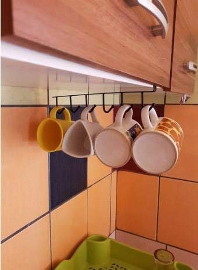 JSJPO | Metal Multifunction Under Shelf Coffee Mug Cup Holder Rack Organizer Stand for Kitchen Counter, Cabinet, Table with 6 Hooks (Black) Set of (1) - Image 4